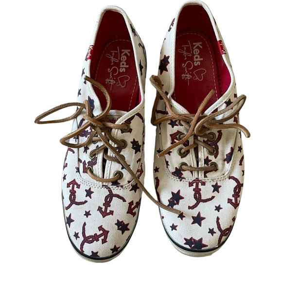 Keds Taylor Swift Nautical Print Shoe Off White Red Multicolor Womens Size 8.5 - Picture 1 of 9